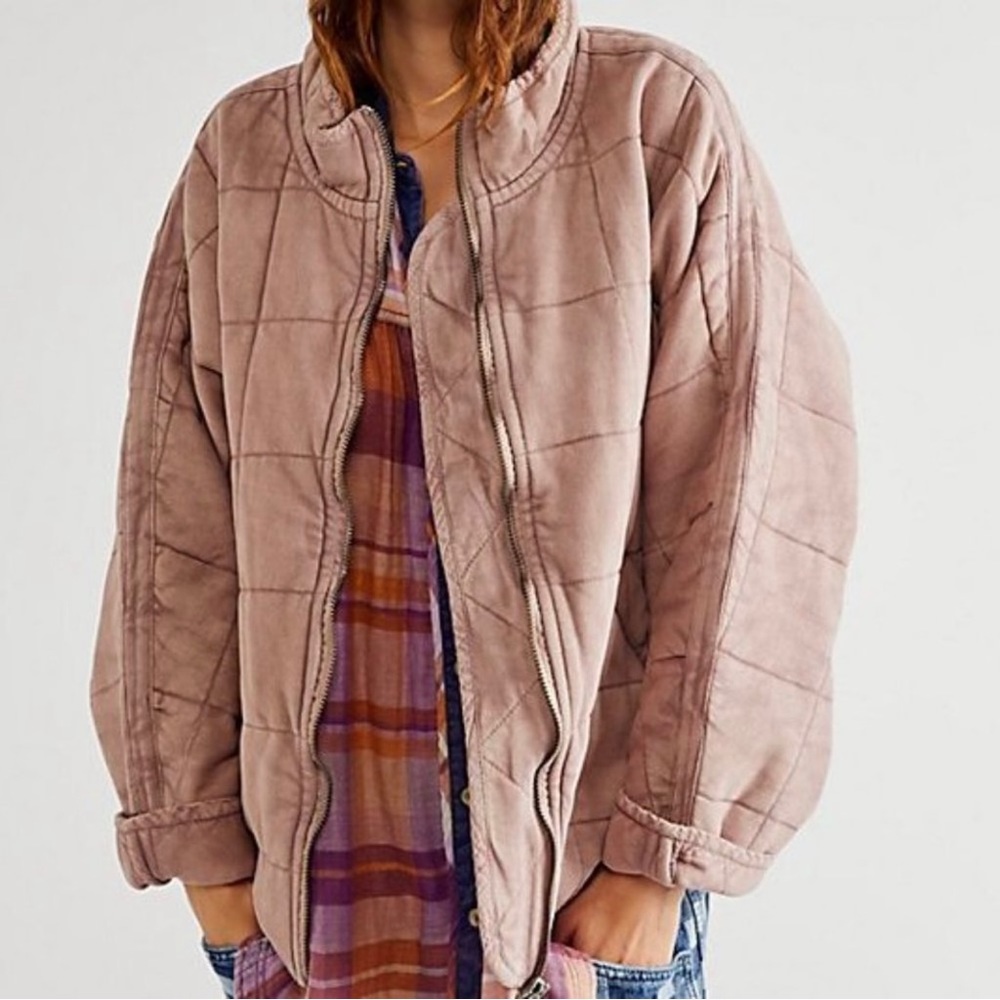 Free People Dolman Sleeve Quilted Jacket Misty Mauve XS